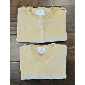 Vtg Express Tricot Soft Knit Sweater SET  (2) Cardigan Button /Sweater Set Beige